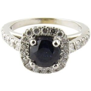 Vintage 14 Karat White Gold Natural Sapphire and Diamond Ring Size 4.75 #3527